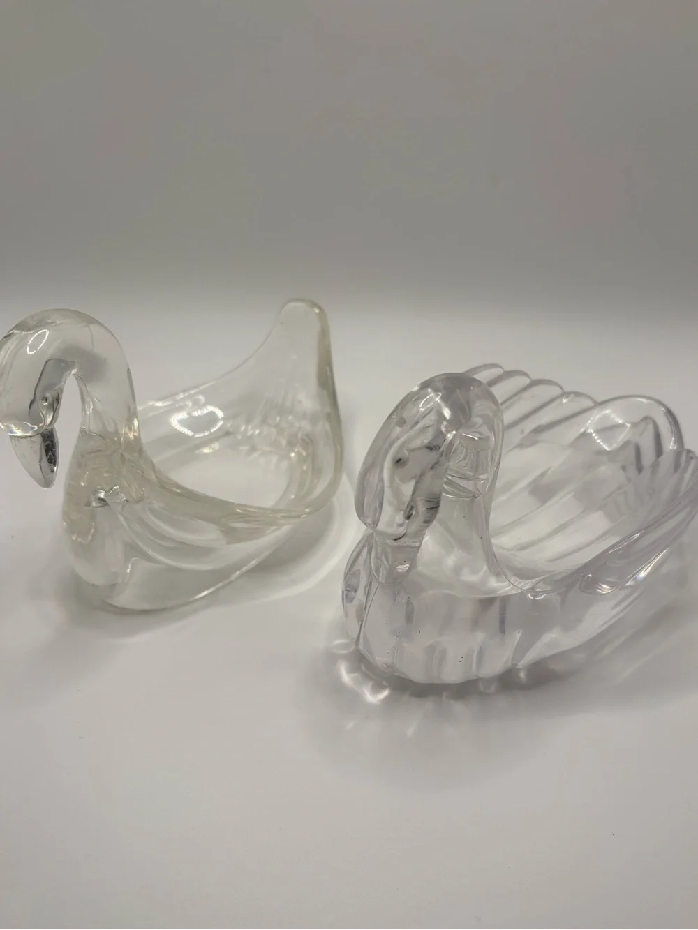 Set of 2 Acrylic Swan Trinkets Soap Dish Bathroom Decor Kitsch MCM Vanity Tray